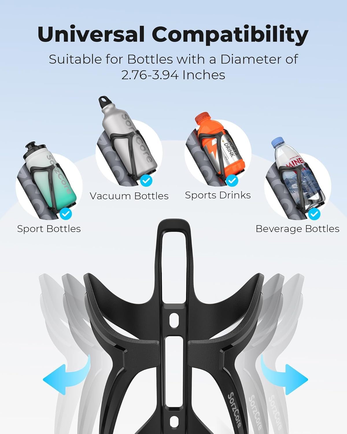 Bike Water Bottle Holder,1.2Oz Lightweight Design,Sturdy Bike Cup Holder,Bicycle Bottle Cages with Screws Tool,Cycling Bike Water Bottle Cage for 2.76-3.94 Inches Diameter Bottles,Black