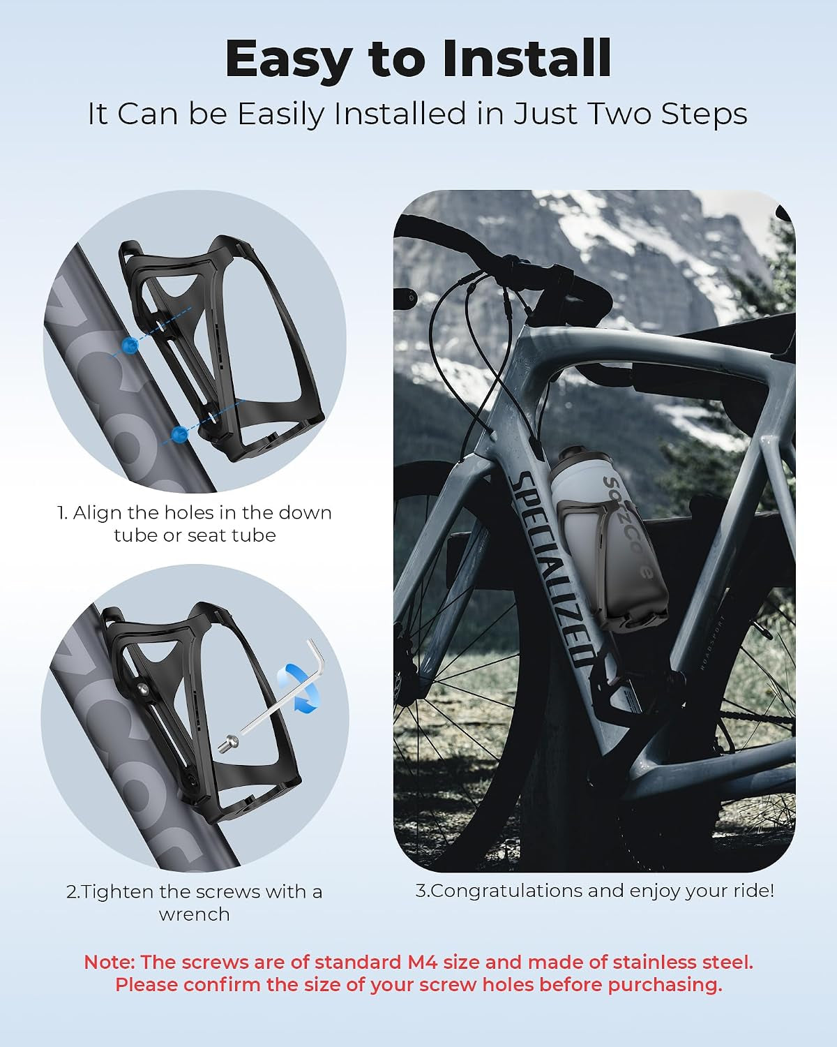 Bike Water Bottle Holder,1.2Oz Lightweight Design,Sturdy Bike Cup Holder,Bicycle Bottle Cages with Screws Tool,Cycling Bike Water Bottle Cage for 2.76-3.94 Inches Diameter Bottles,Black