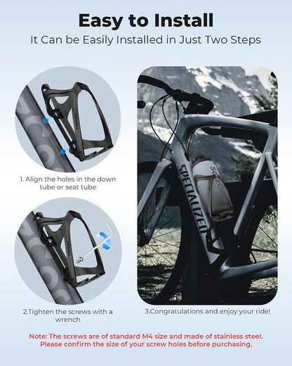 Bike Water Bottle Holder,1.2Oz Lightweight Design,Sturdy Bike Cup Holder,Bicycle Bottle Cages with Screws Tool,Cycling Bike Water Bottle Cage for 2.76-3.94 Inches Diameter Bottles,Black