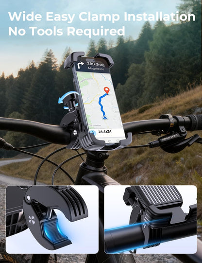 Bike Phone Holder Mount, Motorcycle Phone Mount, 360° Adjustable Phone Holde Mount for Bike and Motorcycle, Shockproof & Anti-Shake Design, Fits 4.7–7” Smartphones (Black)